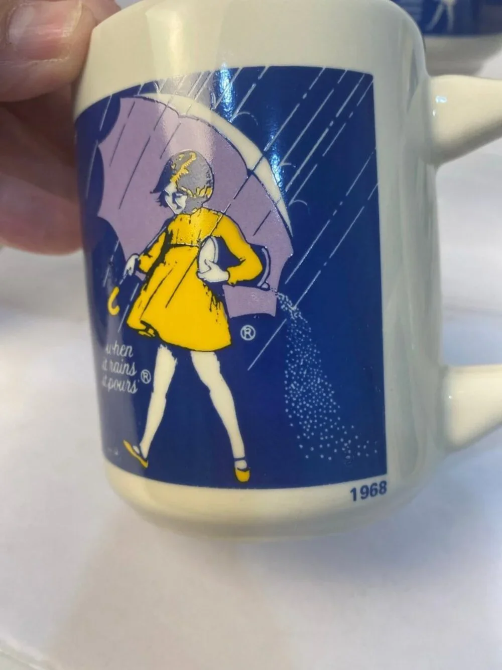 Vintage Morton Salt 7 Pc Ceramic Set - 4 Mugs, Lidded Sugar Bowl & Creamer Japan